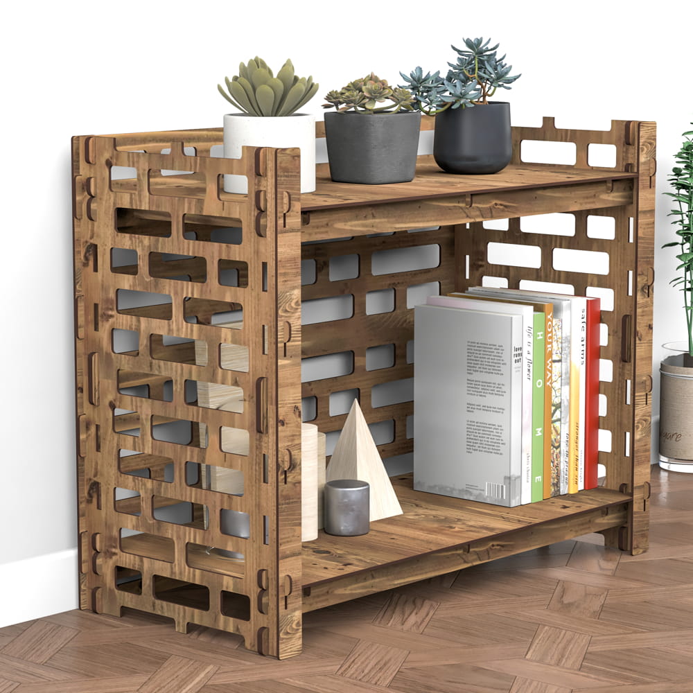 Hexagonica Стеллаж на 2 полки с задней стенкой Brickwall (600В х 750Ш х 365Г)
