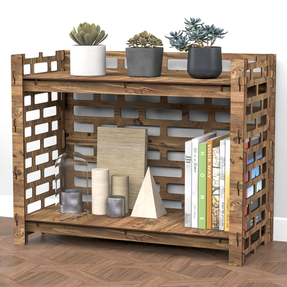 Hexagonica Стеллаж на 2 полки с задней стенкой Brickwall (600В х 750Ш х 365Г)