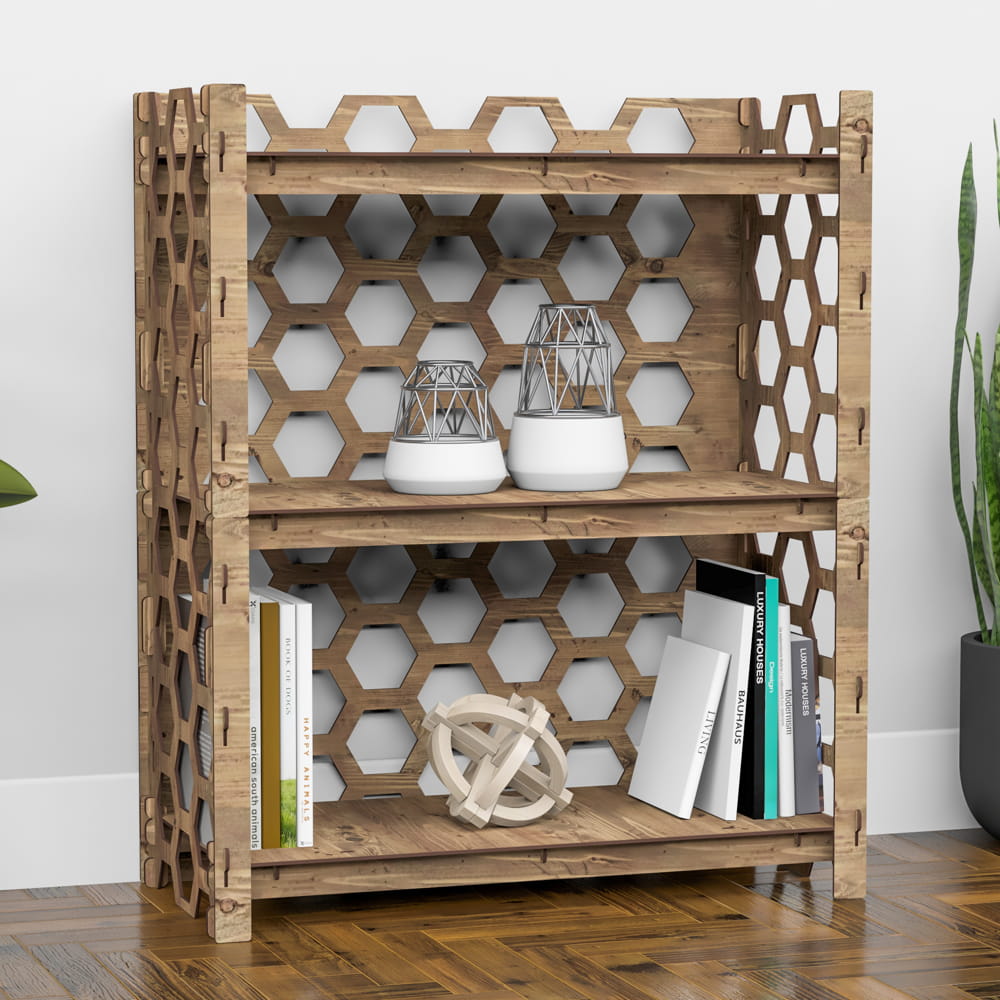 Hexagonica Стеллаж на 3 полки с задней стенкой Honeycomb (900В х 750Ш х 365Г)