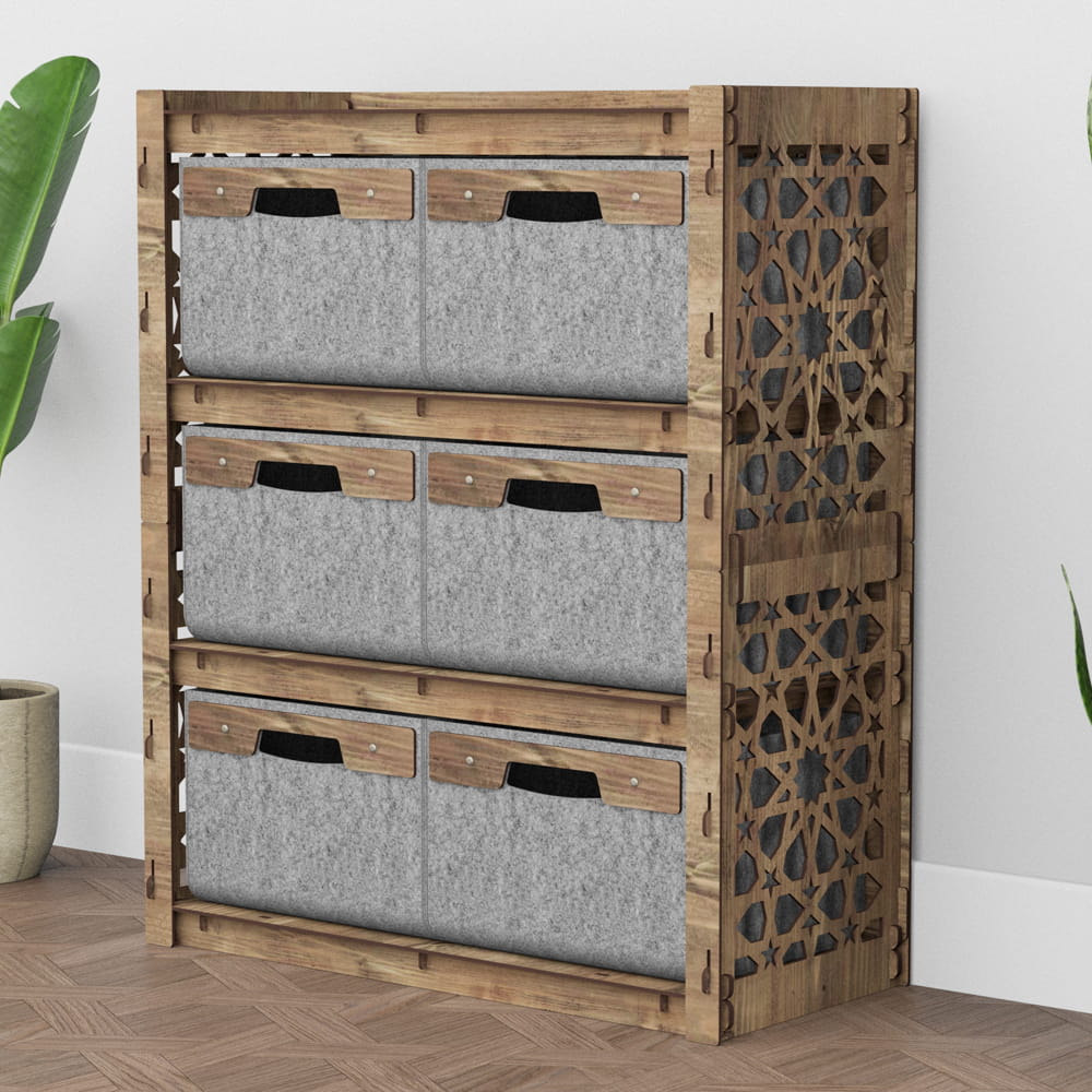 Hexagonica Комод на 6 ящиков серые корзинки Arabic 6В (900В х 750Ш х 345Г)