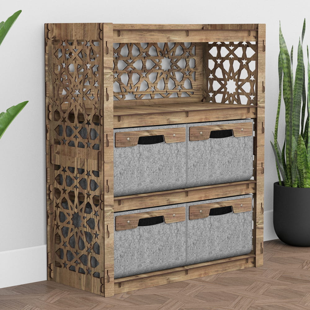 Hexagonica Комод на 4 ящика серые корзинки Arabic 4В (900В х 750Ш х 345Г)