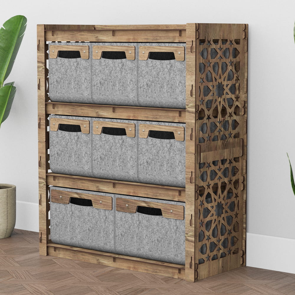 Hexagonica Комод на 8 ящиков серые корзинки Arabic 6М+2В (900В х 750Ш х 345Г)
