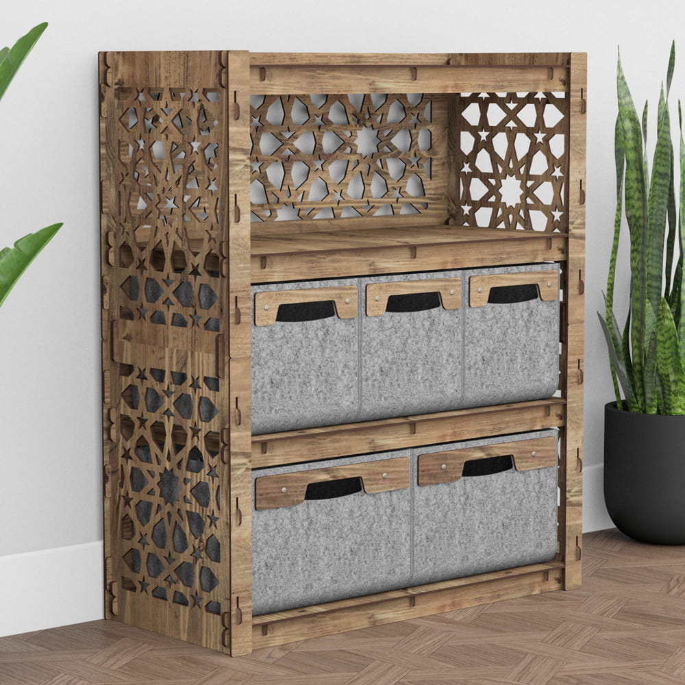 Hexagonica Комод на 5 ящиков серые корзинки Arabic 3М+2В (900В х 750Ш х 345Г)