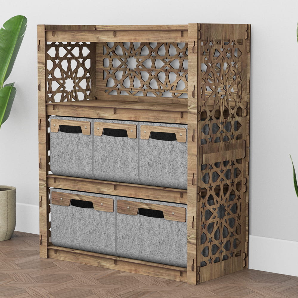 Hexagonica Комод на 5 шухляд сірі кошики Arabic 3М+2В (900В х 750Ш х 345Г)