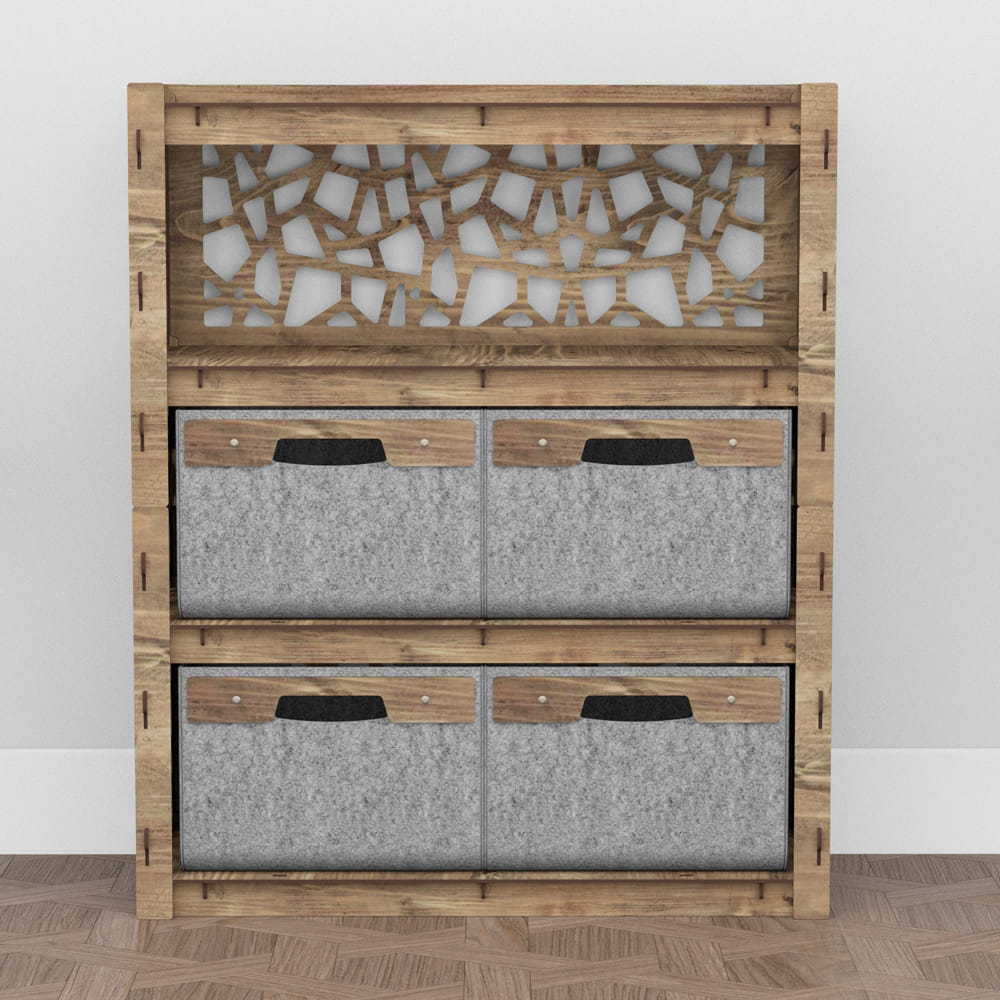 Hexagonica Комод на 4 ящика серые корзинки Stones 4В (900В х 750Ш х 345Г)