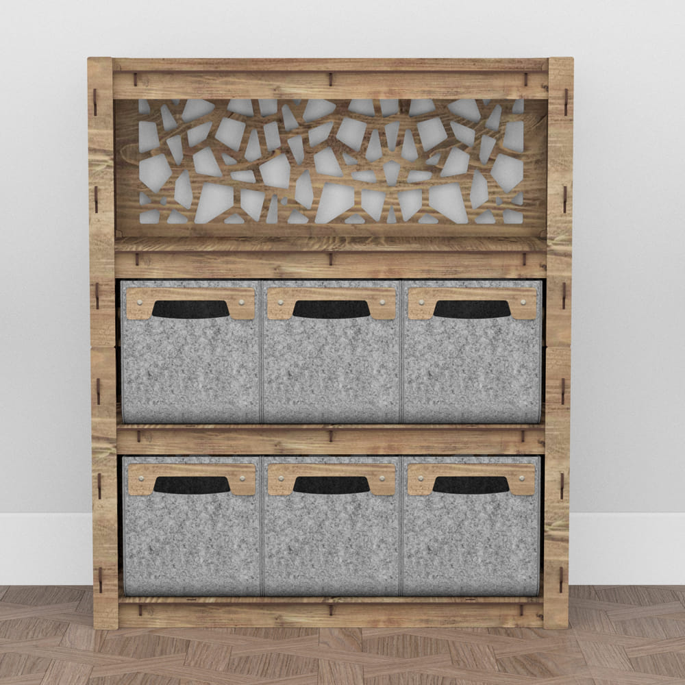 Hexagonica Комод на 6 ящиков серые корзинки Stones 6М (900В х 750Ш х 345Г)