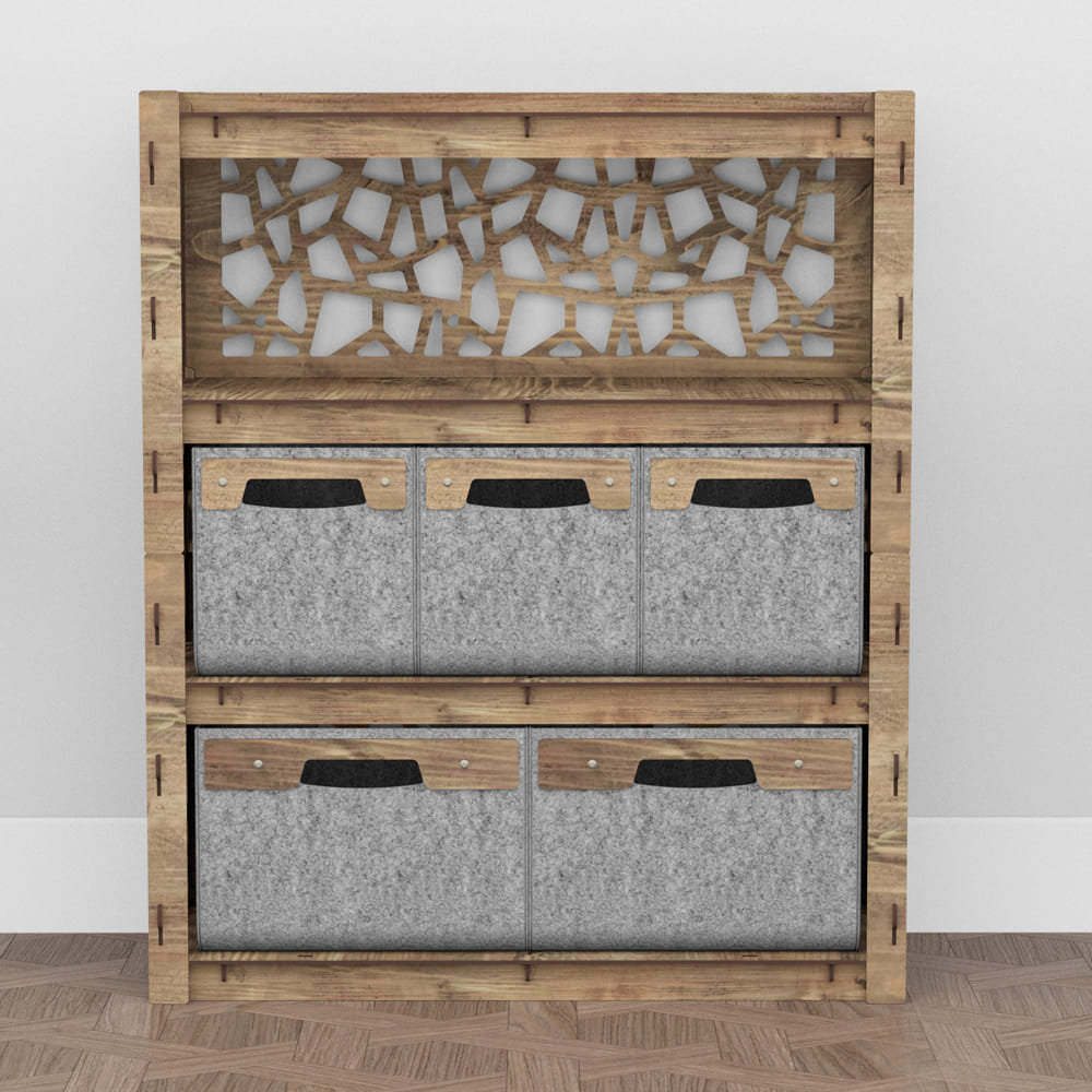 Hexagonica Комод на 5 шухляд сірі кошики Stones 3М+2В (900В х 750Ш х 345Г)