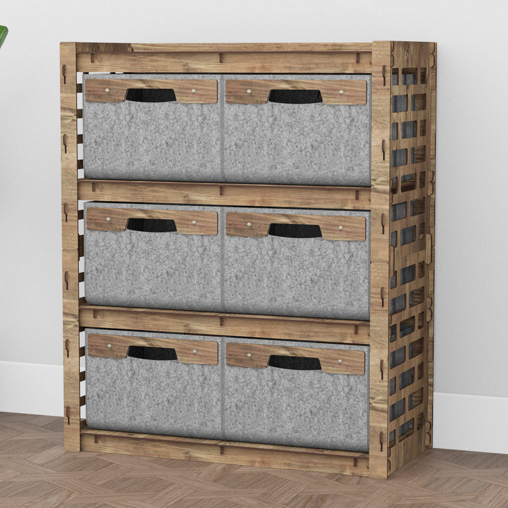 Hexagonica Комод на 6 шухляд сірі кошики Brickwall 6В (900В х 750Ш х 345Г)