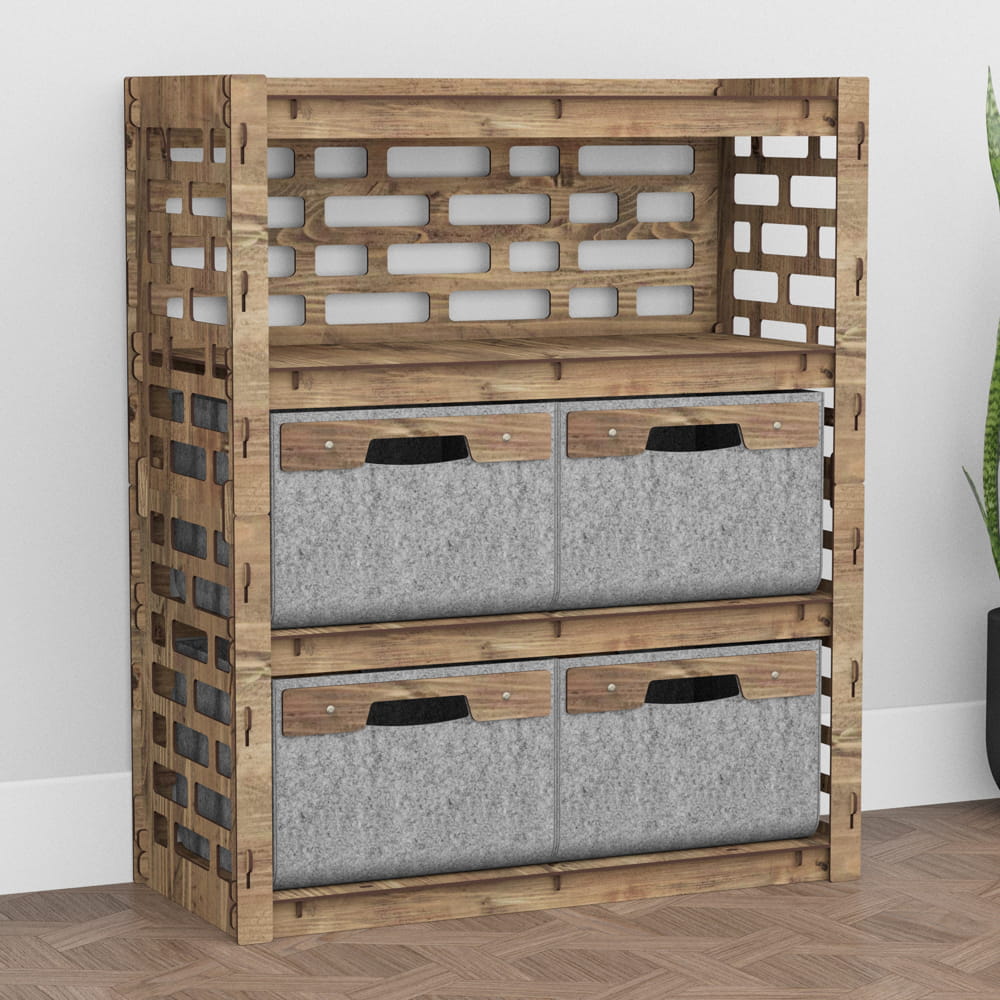 Hexagonica Комод на 4 ящика серые корзинки Brickwall 4В (900В х 750Ш х 345Г)