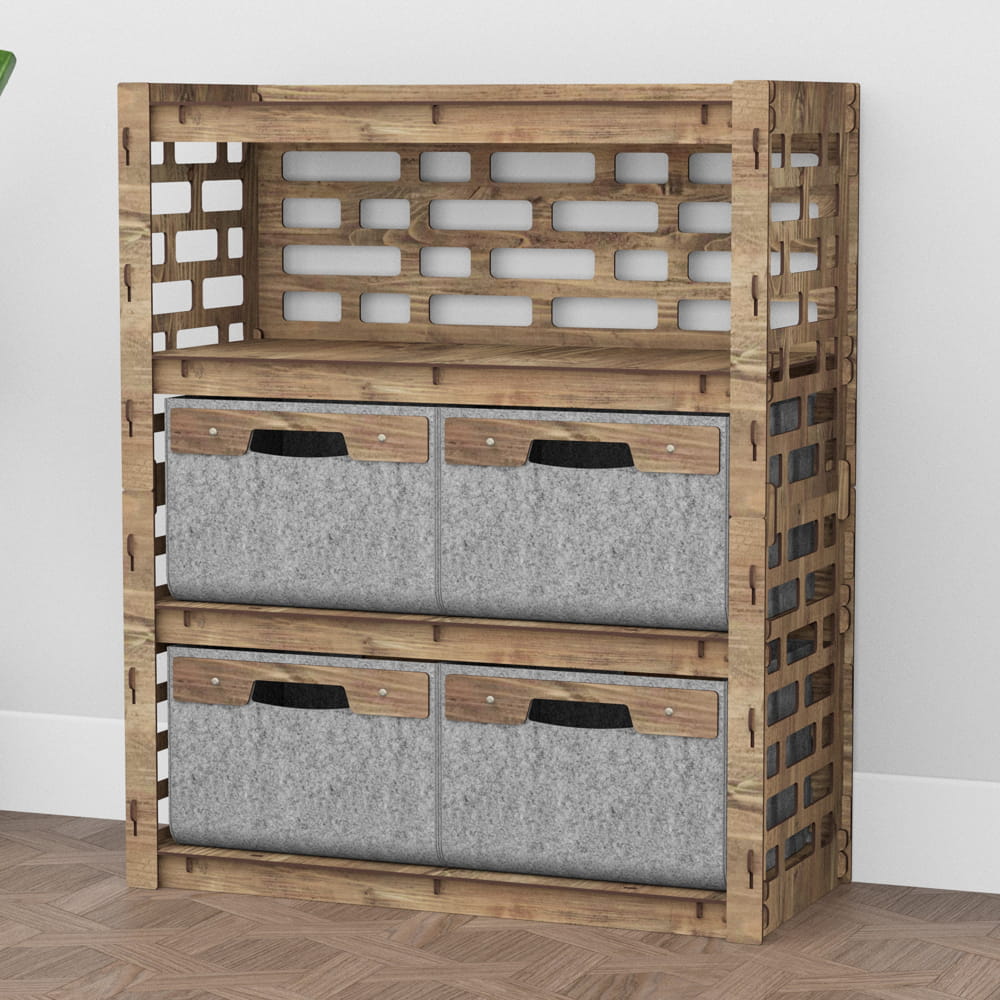 Hexagonica Комод на 4 ящика серые корзинки Brickwall 4В (900В х 750Ш х 345Г)
