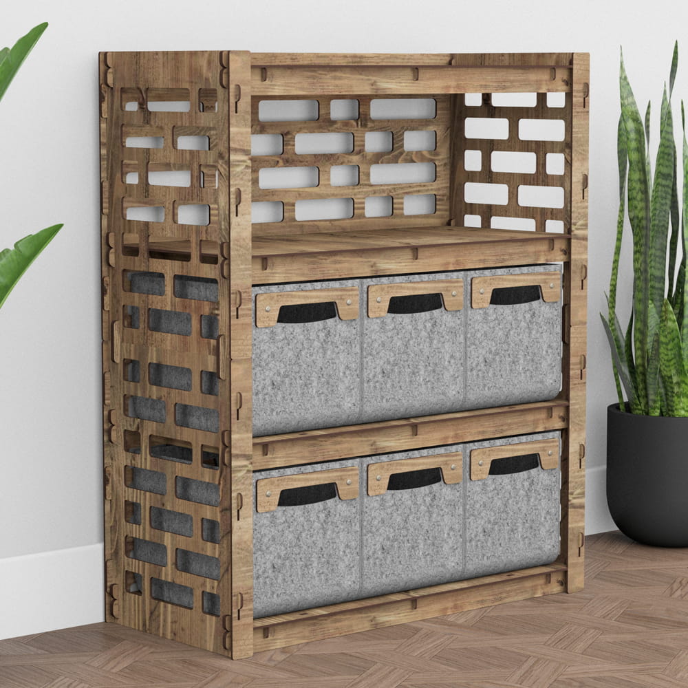 Hexagonica Комод на 6 ящиков серые корзинки Brickwall 6М (900В х 750Ш х 345Г)