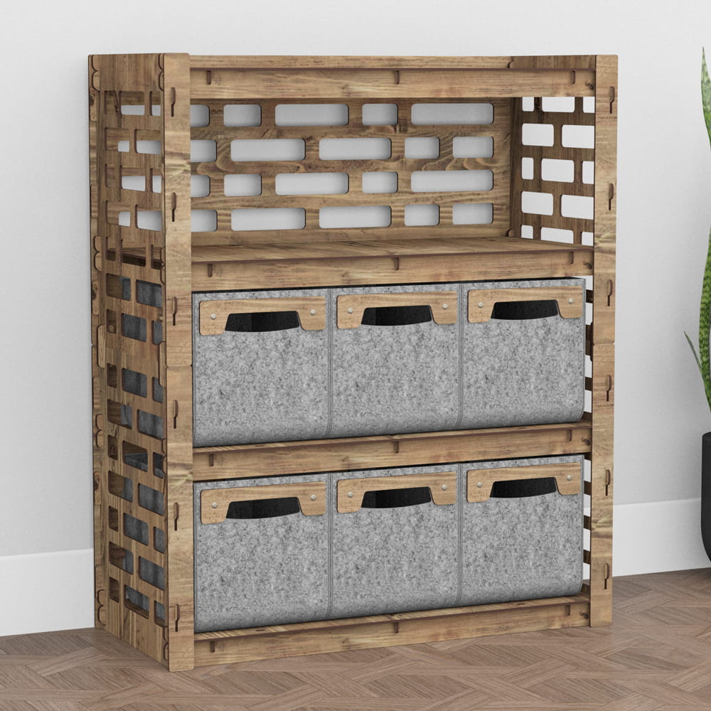 Hexagonica Комод на 6 ящиков серые корзинки Brickwall 6М (900В х 750Ш х 345Г)