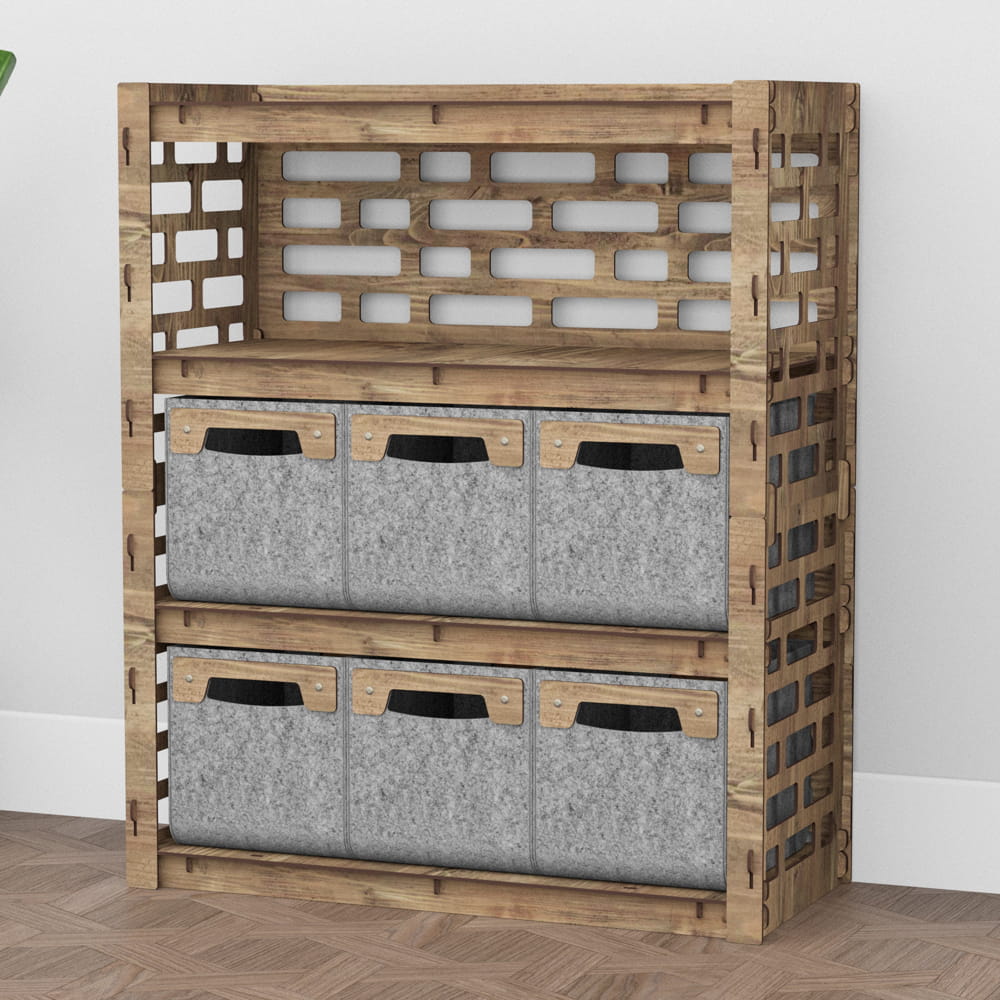 Hexagonica Комод на 6 ящиков серые корзинки Brickwall 6М (900В х 750Ш х 345Г)