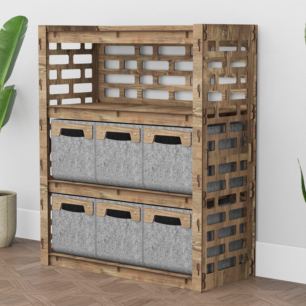 Hexagonica Комод на 6 ящиков серые корзинки Brickwall 6М (900В х 750Ш х 345Г)