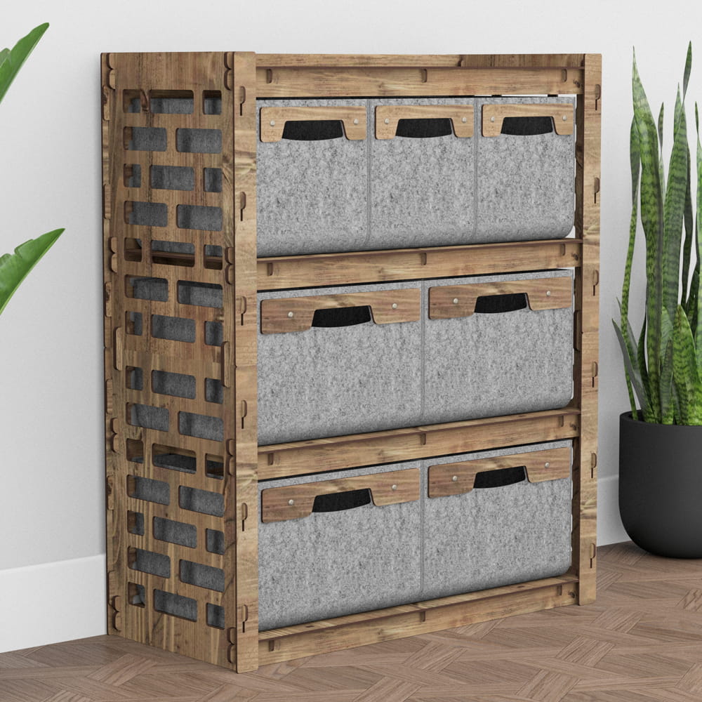 Hexagonica Комод на 7 ящиков серые корзинки Brickwall 3М+4В (900В х 750Ш х 345Г)