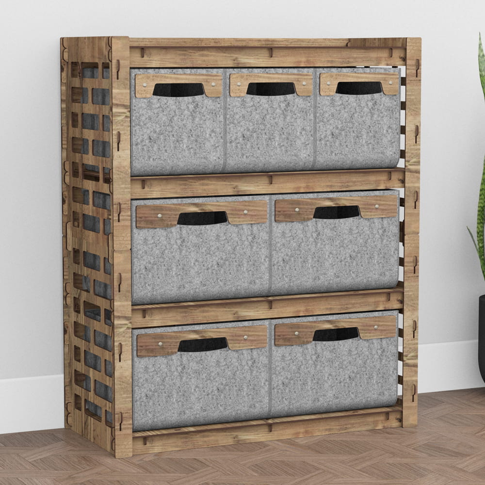 Hexagonica Комод на 7 ящиков серые корзинки Brickwall 3М+4В (900В х 750Ш х 345Г)