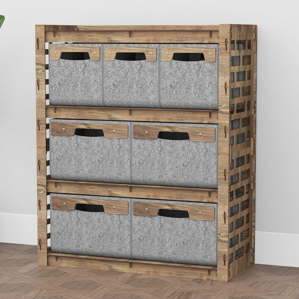 Hexagonica Комод на 7 ящиков серые корзинки Brickwall 3М+4В (900В х 750Ш х 345Г)
