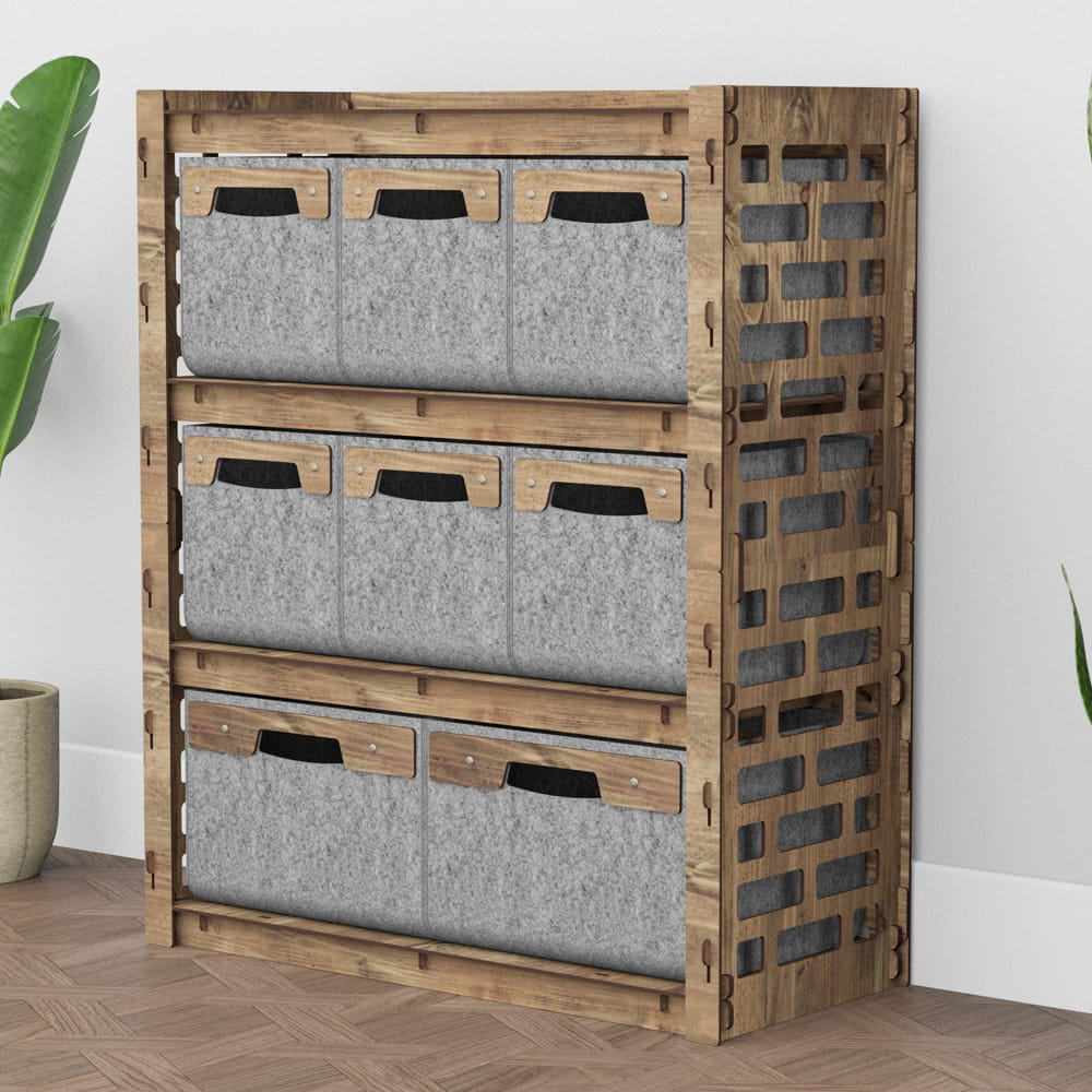 Hexagonica Комод на 8 ящиков серые корзинки Brickwall 6М+2В (900В х 750Ш х 345Г)
