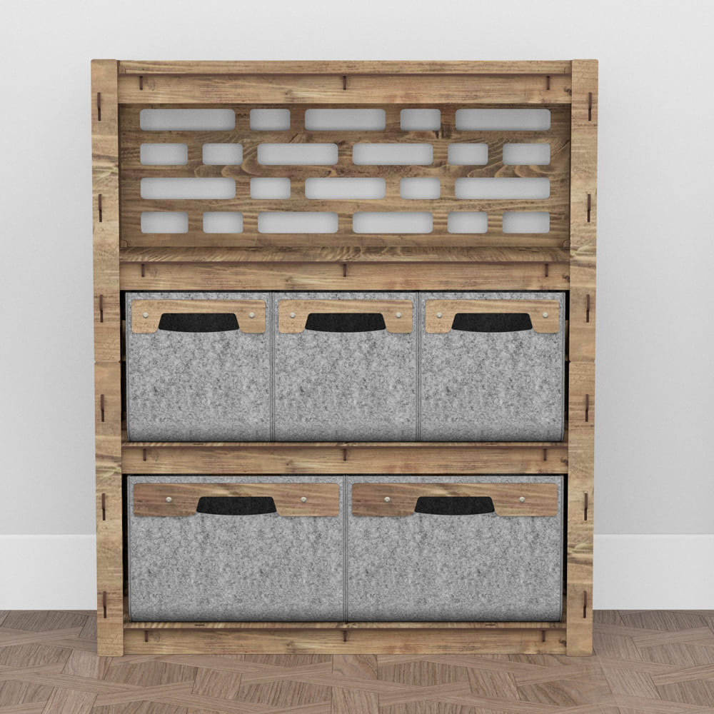 Hexagonica Комод на 5 шухляд сірі кошики Brickwall 3М+2В (900В х 750Ш х 345Г)