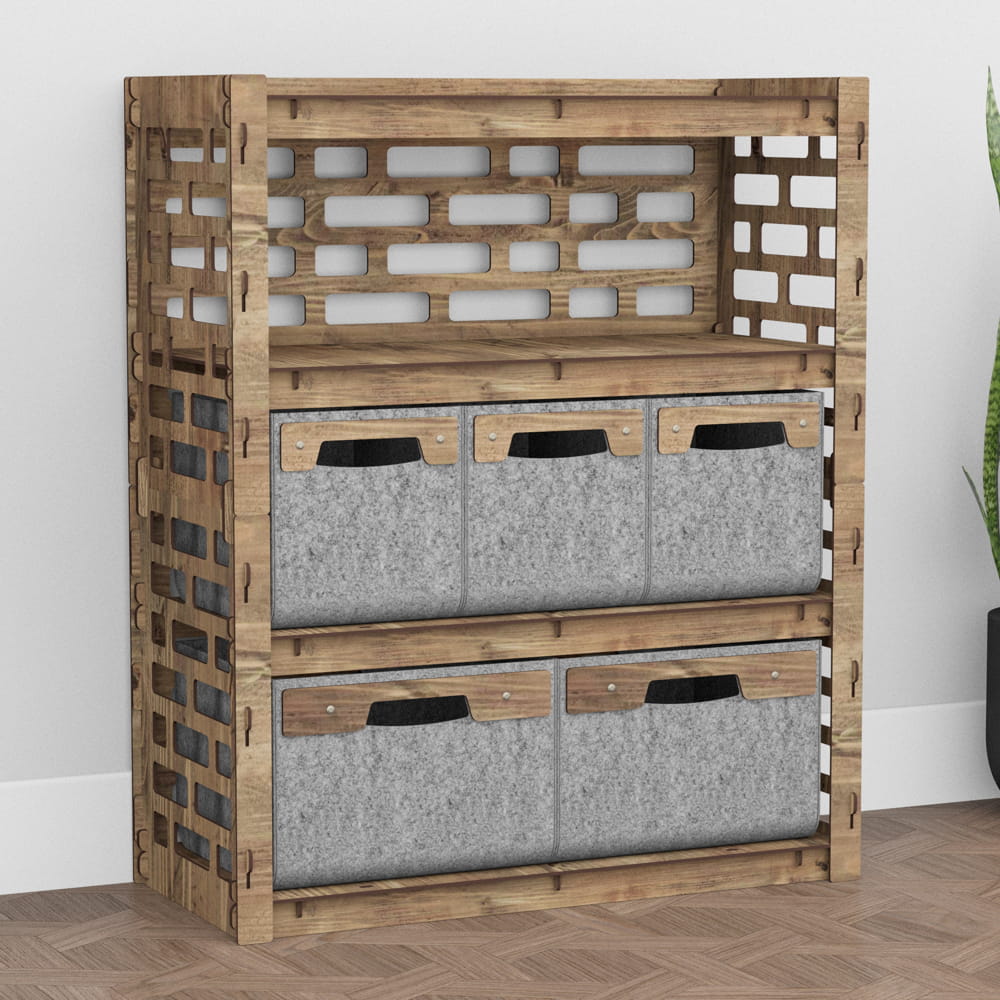 Hexagonica Комод на 5 шухляд сірі кошики Brickwall 3М+2В (900В х 750Ш х 345Г)