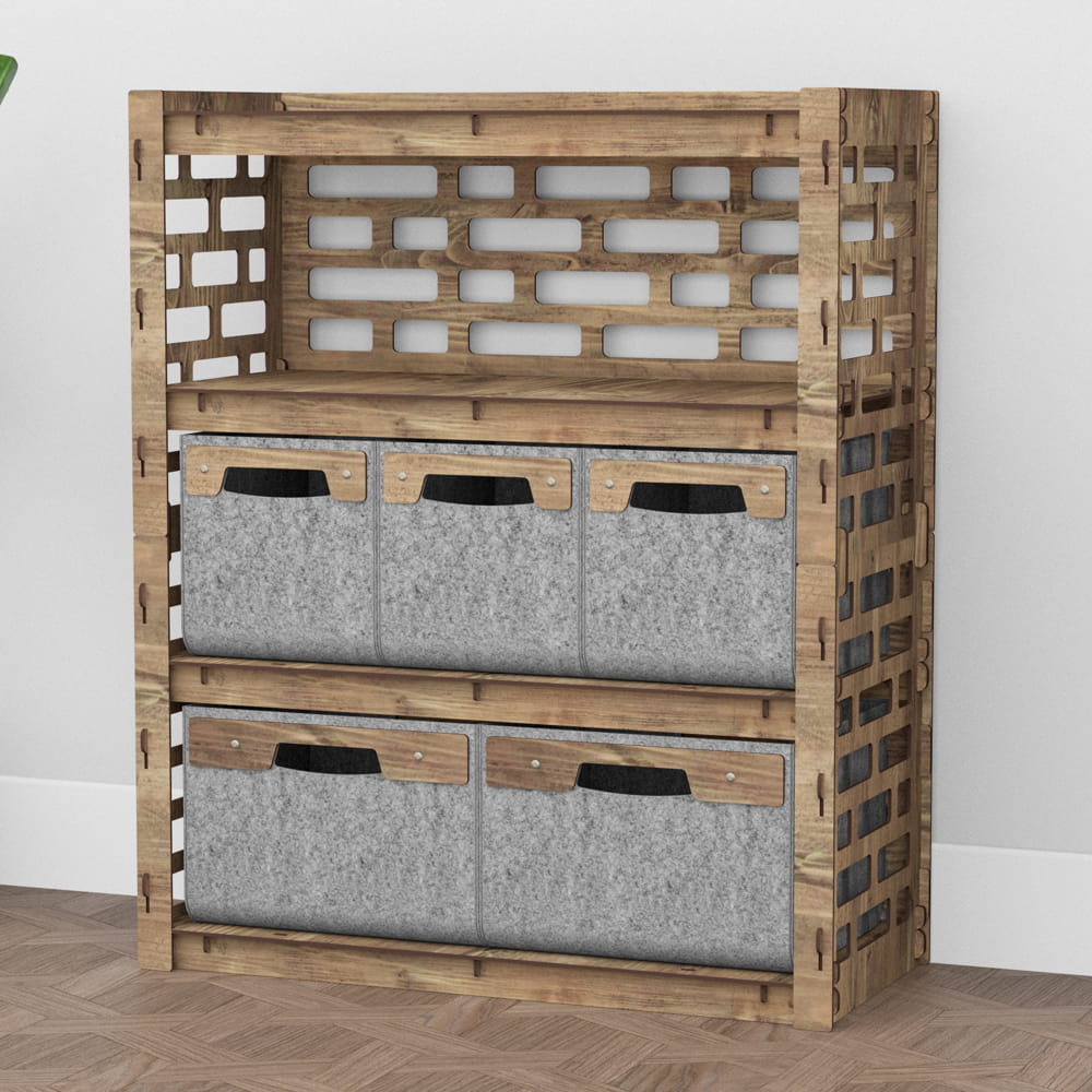 Hexagonica Комод на 5 шухляд сірі кошики Brickwall 3М+2В (900В х 750Ш х 345Г)