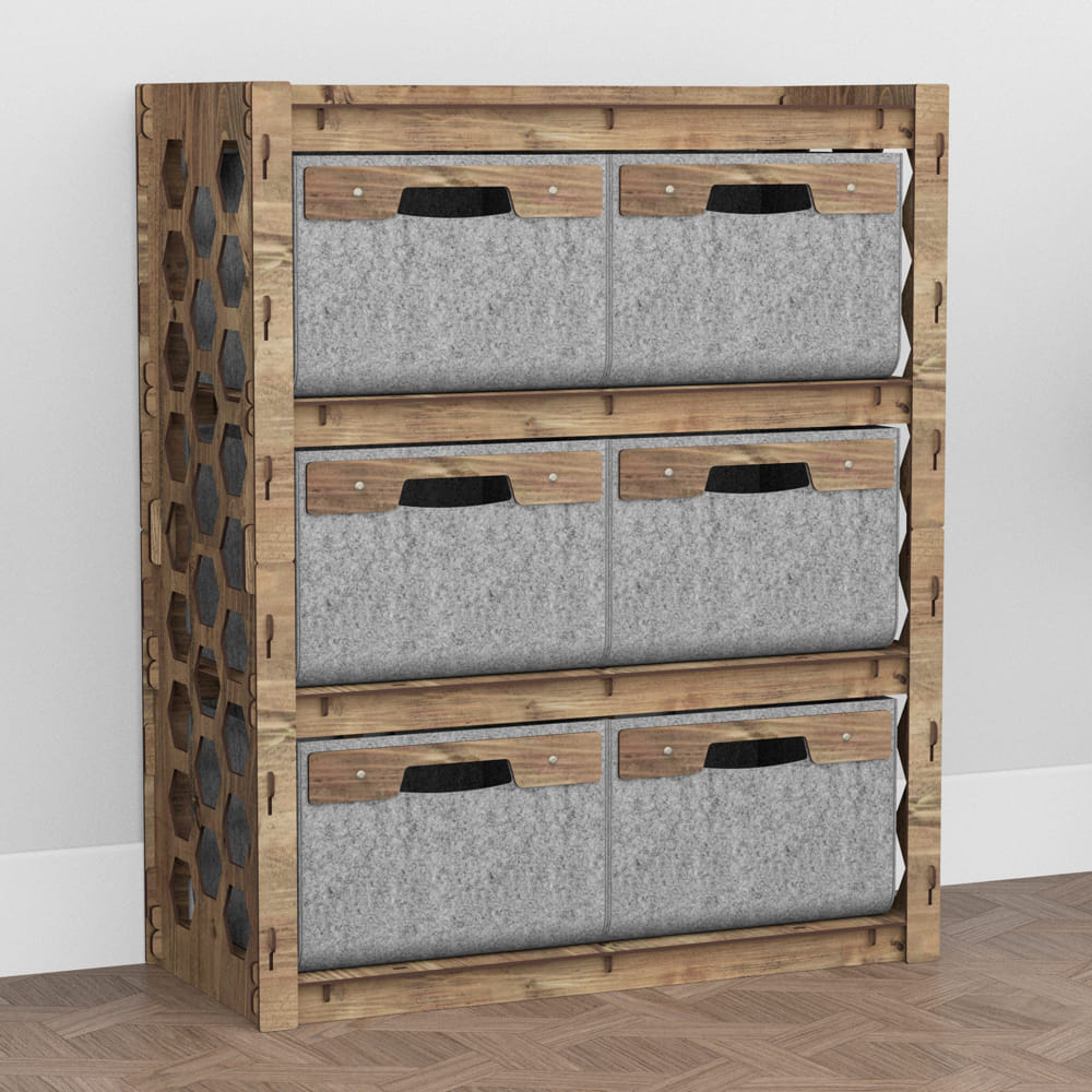 Hexagonica Комод на 6 ящиков серые корзинки Honeycomb 6В (900В х 750Ш х 345Г)