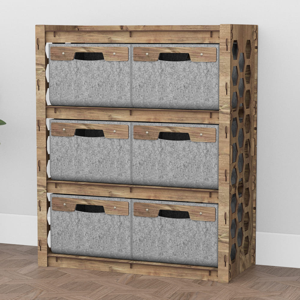 Hexagonica Комод на 6 ящиков серые корзинки Honeycomb 6В (900В х 750Ш х 345Г)