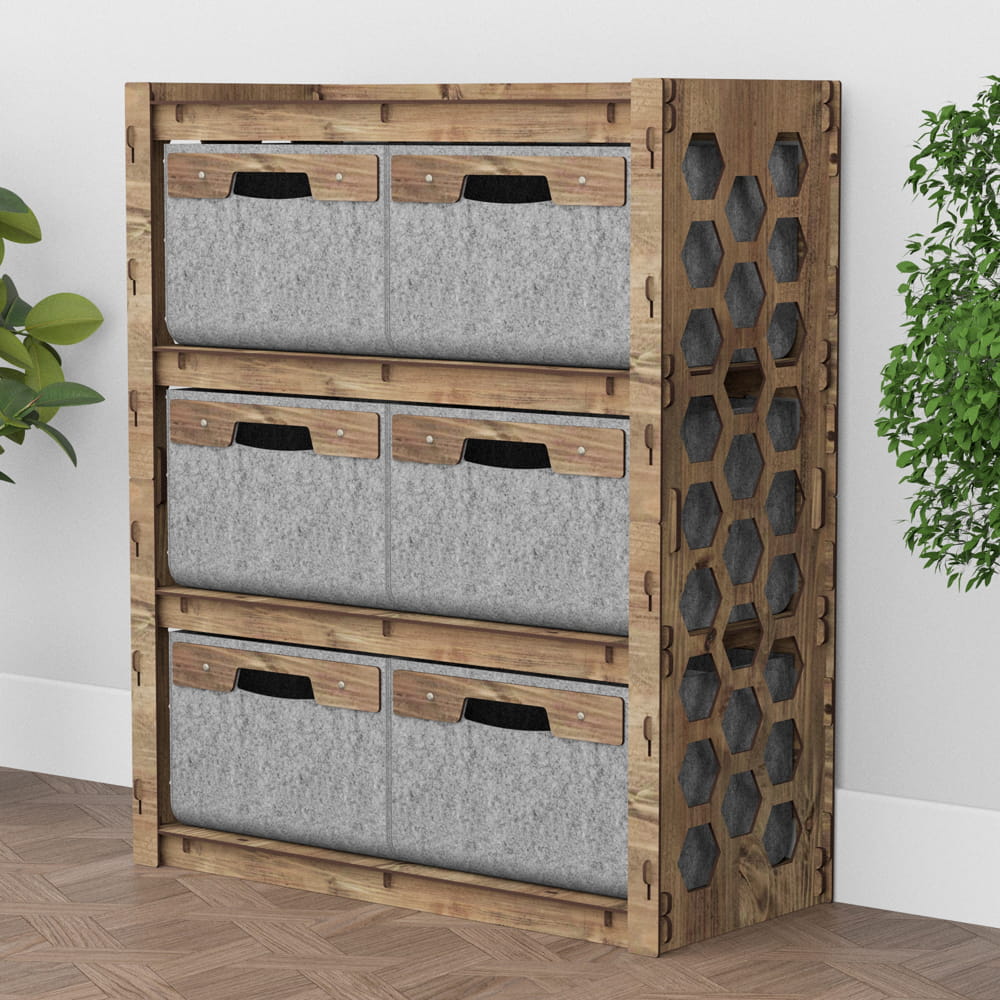 Hexagonica Комод на 6 ящиков серые корзинки Honeycomb 6В (900В х 750Ш х 345Г)