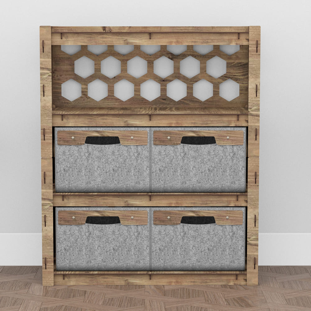 Hexagonica Комод на 4 ящика серые корзинки Honeycomb 4В (900В х 750Ш х 345Г)