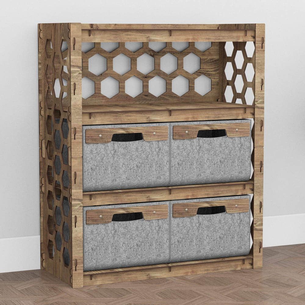 Hexagonica Комод на 4 ящика серые корзинки Honeycomb 4В (900В х 750Ш х 345Г)