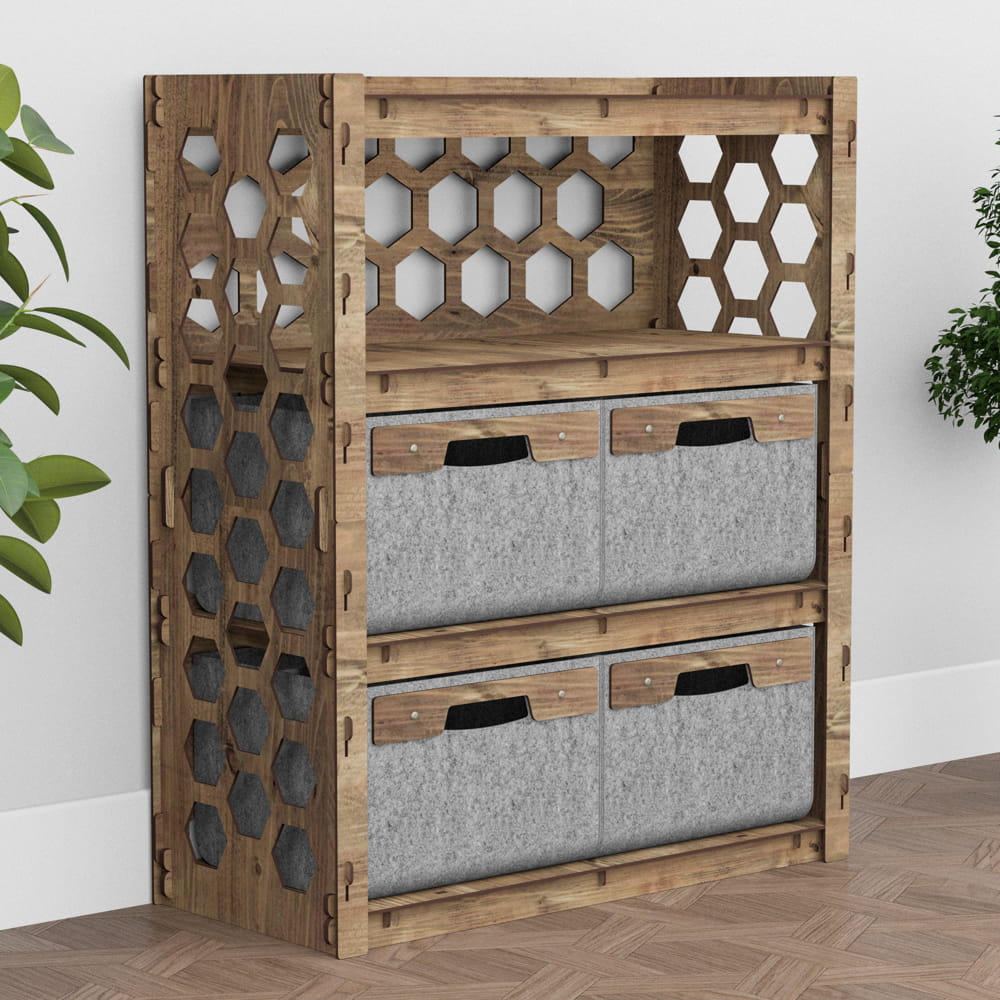 Hexagonica Комод на 4 ящика серые корзинки Honeycomb 4В (900В х 750Ш х 345Г)