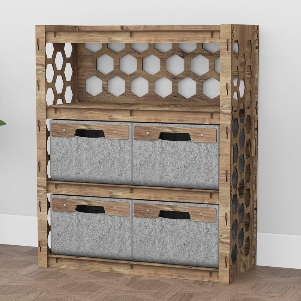 Hexagonica Комод на 4 ящика серые корзинки Honeycomb 4В (900В х 750Ш х 345Г)