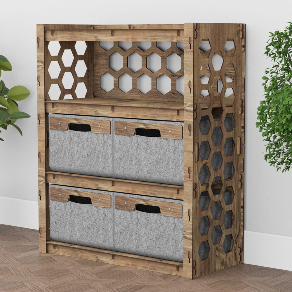 Hexagonica Комод на 4 ящика серые корзинки Honeycomb 4В (900В х 750Ш х 345Г)