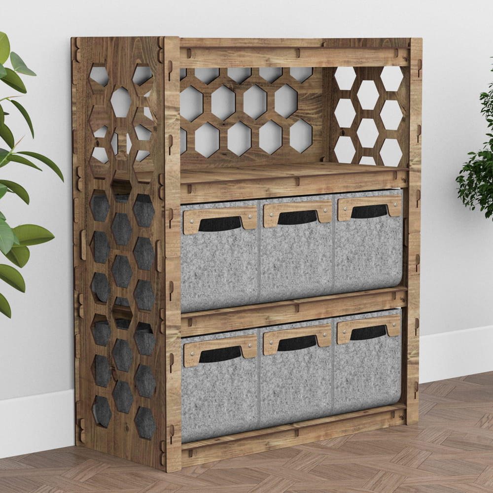 Hexagonica Комод на 6 ящиков серые корзинки Honeycomb 6М (900В х 750Ш х 345Г)