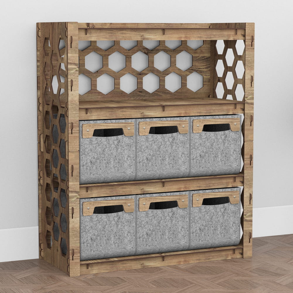 Hexagonica Комод на 6 шухляд сірі кошики Honeycomb 6М (900В х 750Ш х 345Г)