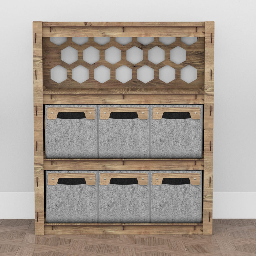 Hexagonica Комод на 6 шухляд сірі кошики Honeycomb 6М (900В х 750Ш х 345Г)