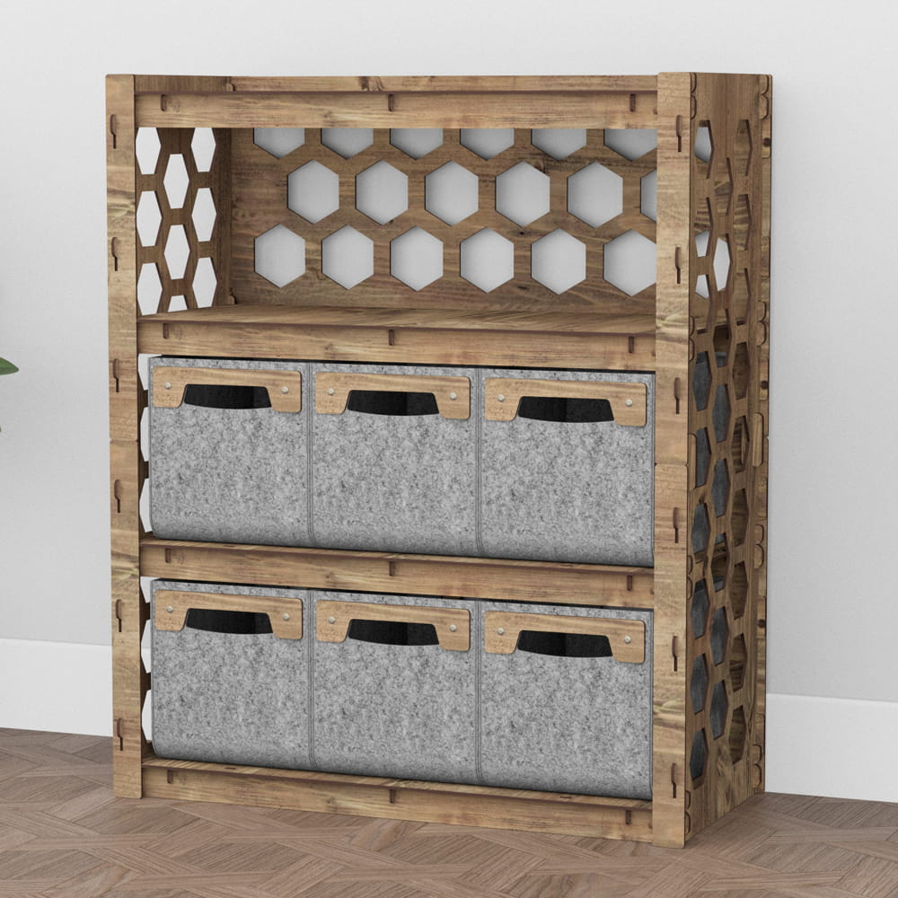 Hexagonica Комод на 6 шухляд сірі кошики Honeycomb 6М (900В х 750Ш х 345Г)