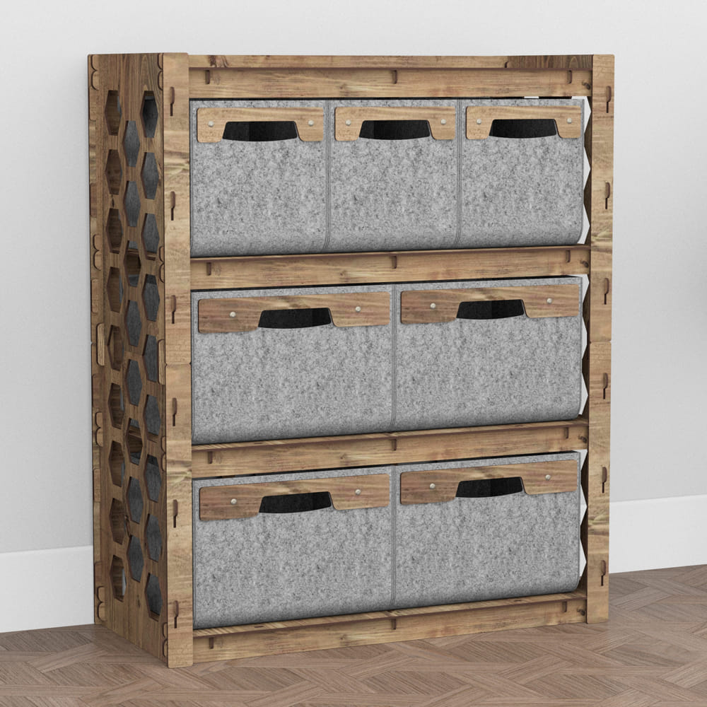 Hexagonica Комод на 7 шухляд сірі кошики Honeycomb 3М+4В (900В х 750Ш х 345Г)