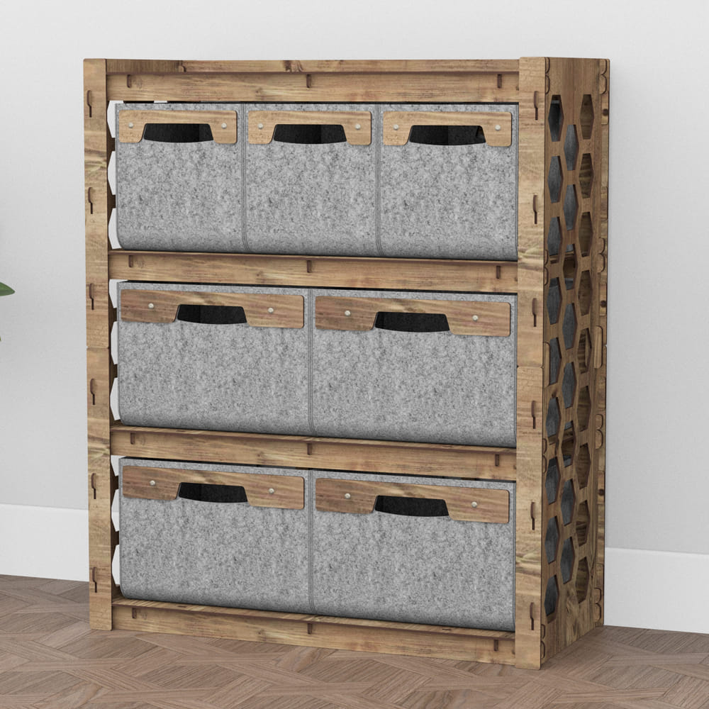 Hexagonica Комод на 7 шухляд сірі кошики Honeycomb 3М+4В (900В х 750Ш х 345Г)
