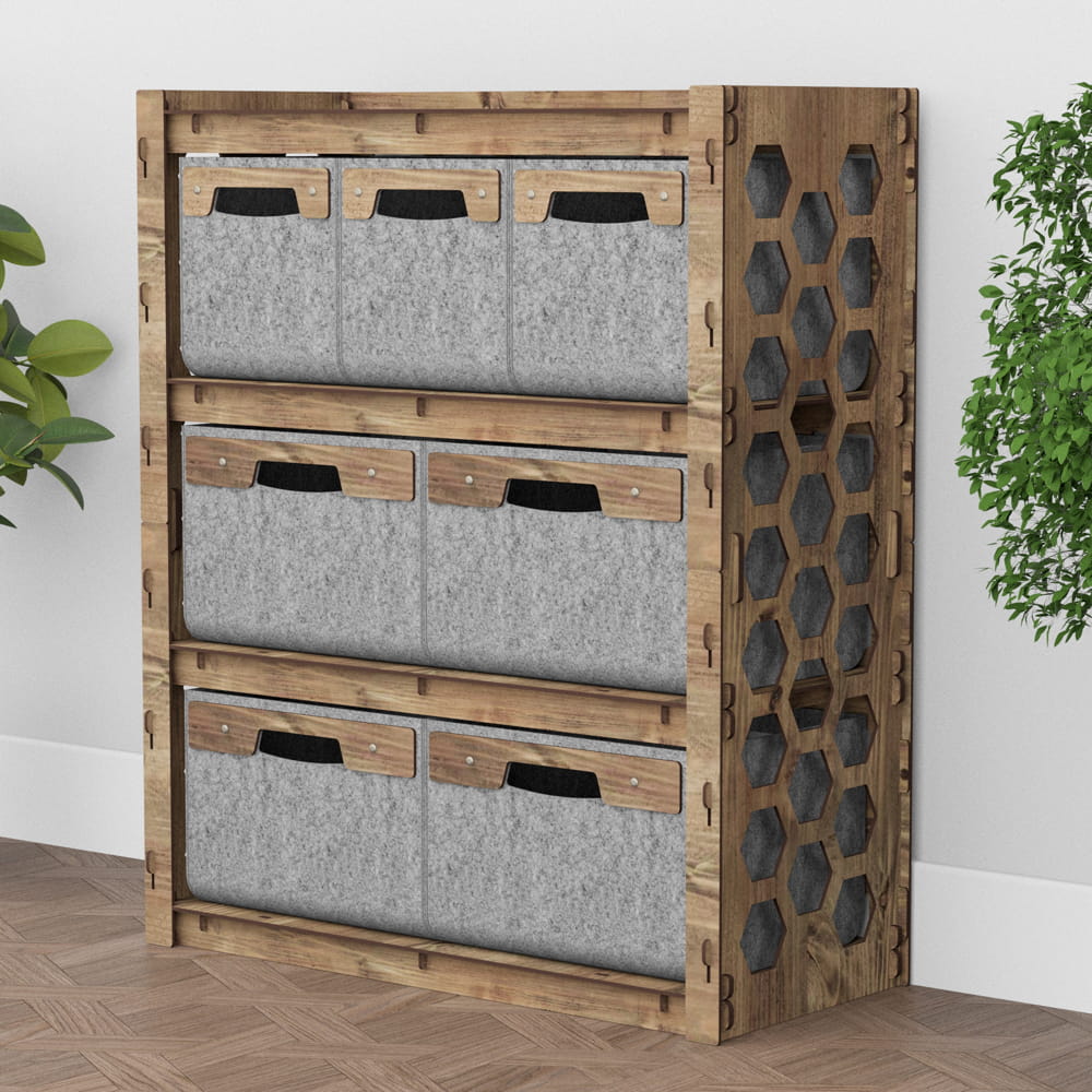 Hexagonica Комод на 7 шухляд сірі кошики Honeycomb 3М+4В (900В х 750Ш х 345Г)