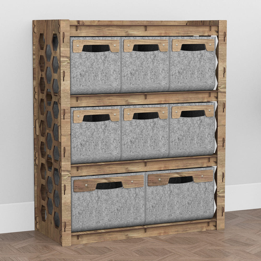 Hexagonica Комод на 8 ящиков серые корзинки Honeycomb 6М+2В (900В х 750Ш х 345Г)