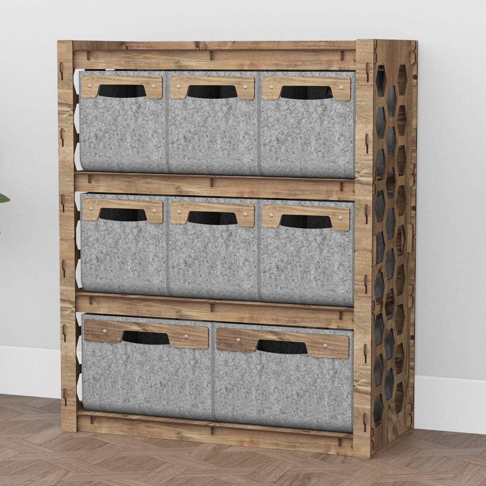 Hexagonica Комод на 8 ящиков серые корзинки Honeycomb 6М+2В (900В х 750Ш х 345Г)