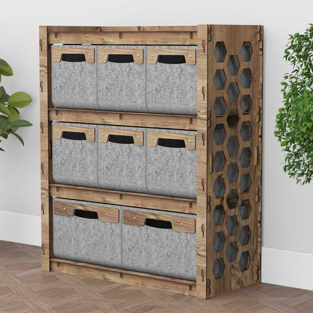 Hexagonica Комод на 8 ящиков серые корзинки Honeycomb 6М+2В (900В х 750Ш х 345Г)
