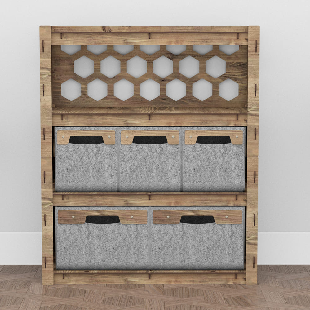 Hexagonica Комод на 5 шухляд сірі кошики Honeycomb 3М+2В (900В х 750Ш х 345Г)