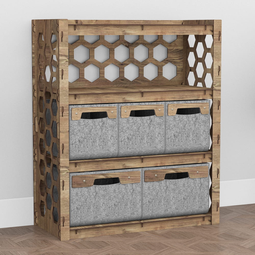 Hexagonica Комод на 5 шухляд сірі кошики Honeycomb 3М+2В (900В х 750Ш х 345Г)