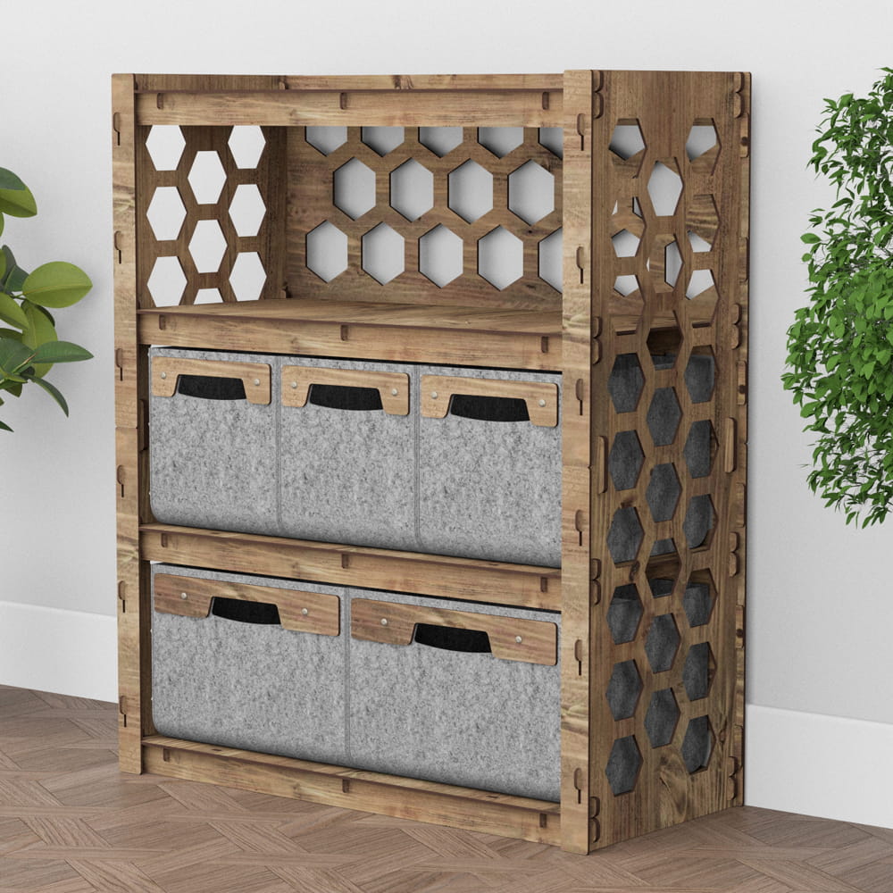 Hexagonica Комод на 5 шухляд сірі кошики Honeycomb 3М+2В (900В х 750Ш х 345Г)