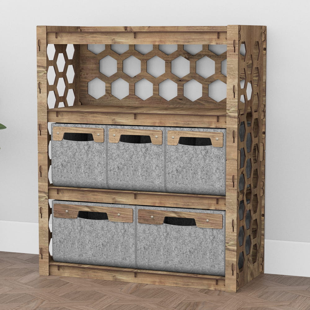 Hexagonica Комод на 5 шухляд сірі кошики Honeycomb 3М+2В (900В х 750Ш х 345Г)