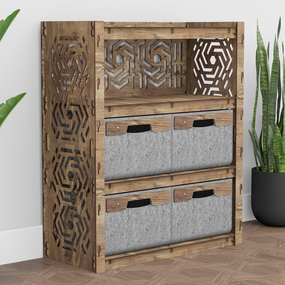 Hexagonica Комод на 4 ящика серые корзинки Chevron 4В (900В х 750Ш х 345Г)