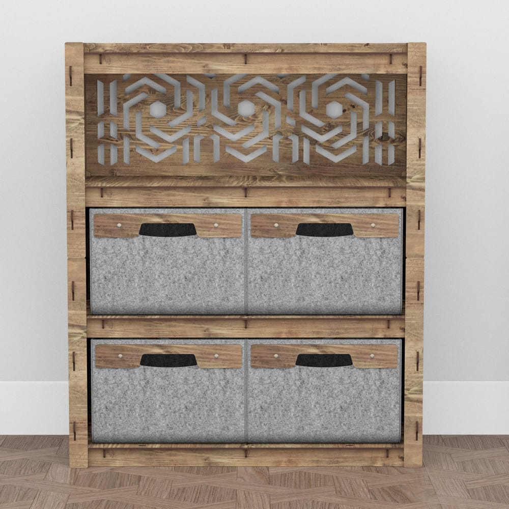 Hexagonica Комод на 4 ящика серые корзинки Chevron 4В (900В х 750Ш х 345Г)