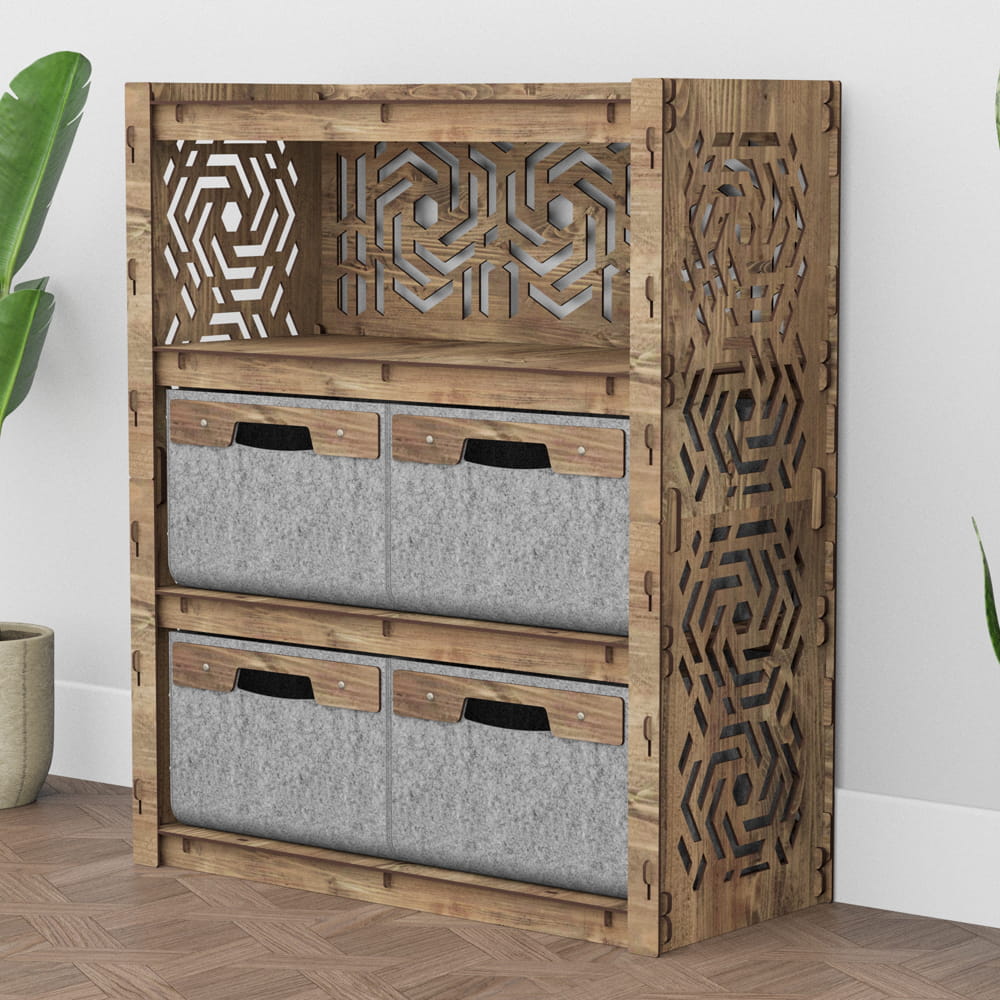 Hexagonica Комод на 4 ящика серые корзинки Chevron 4В (900В х 750Ш х 345Г)